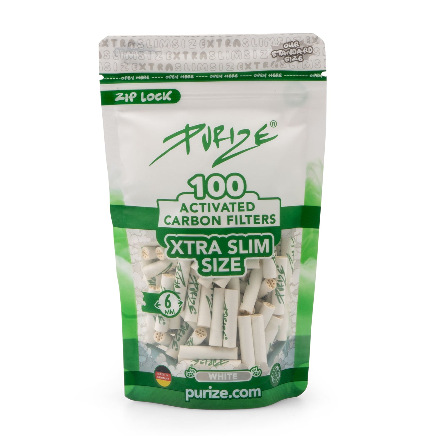 PURIZE 100 XTRA Slim Size Weiß Vorderseite Beutel