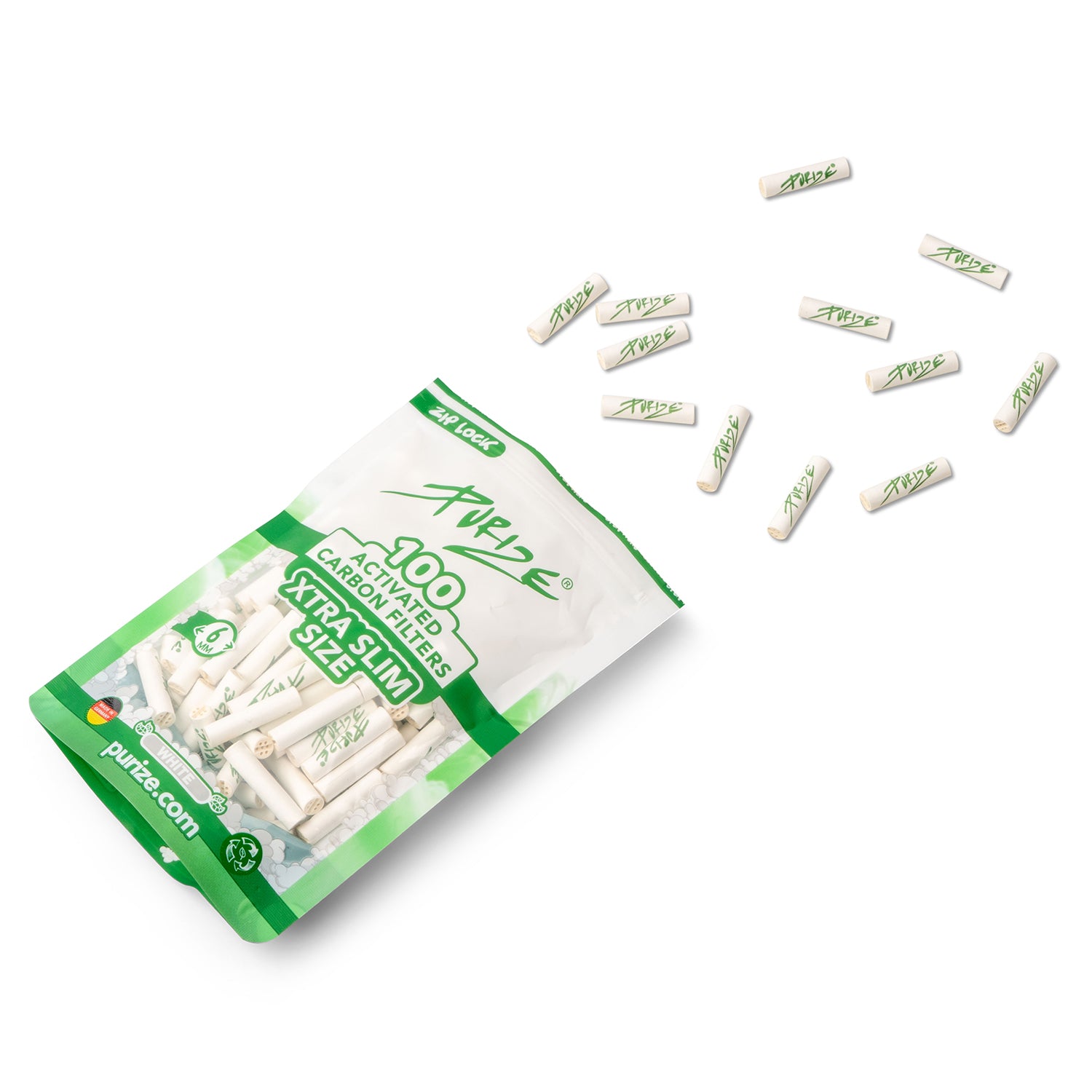 PURIZE 100 XTRA Slim Size Weiß geöffneter Beutel
