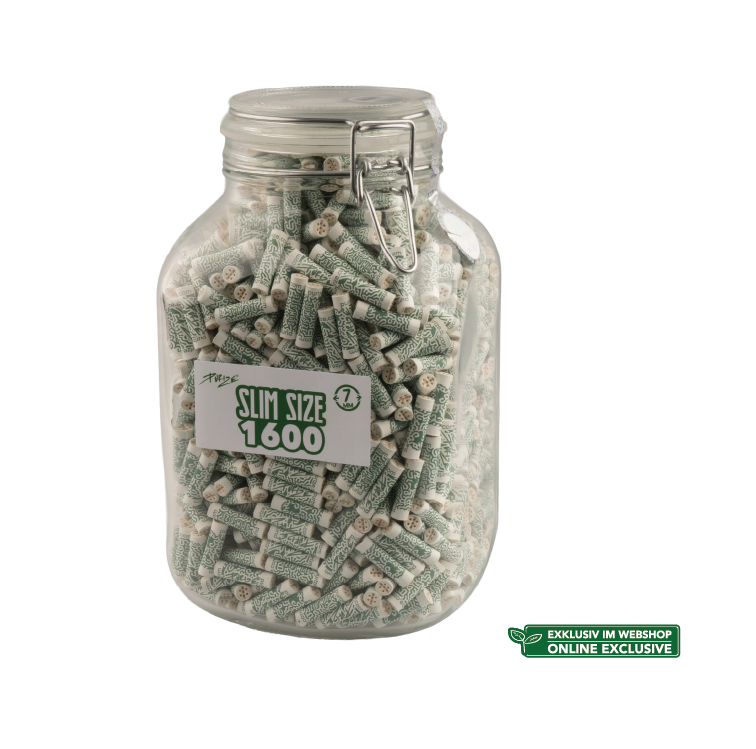 PURIZE® Slim Size Aktivkohlefilter ø 7 mm – 1600er Pack im Glas
