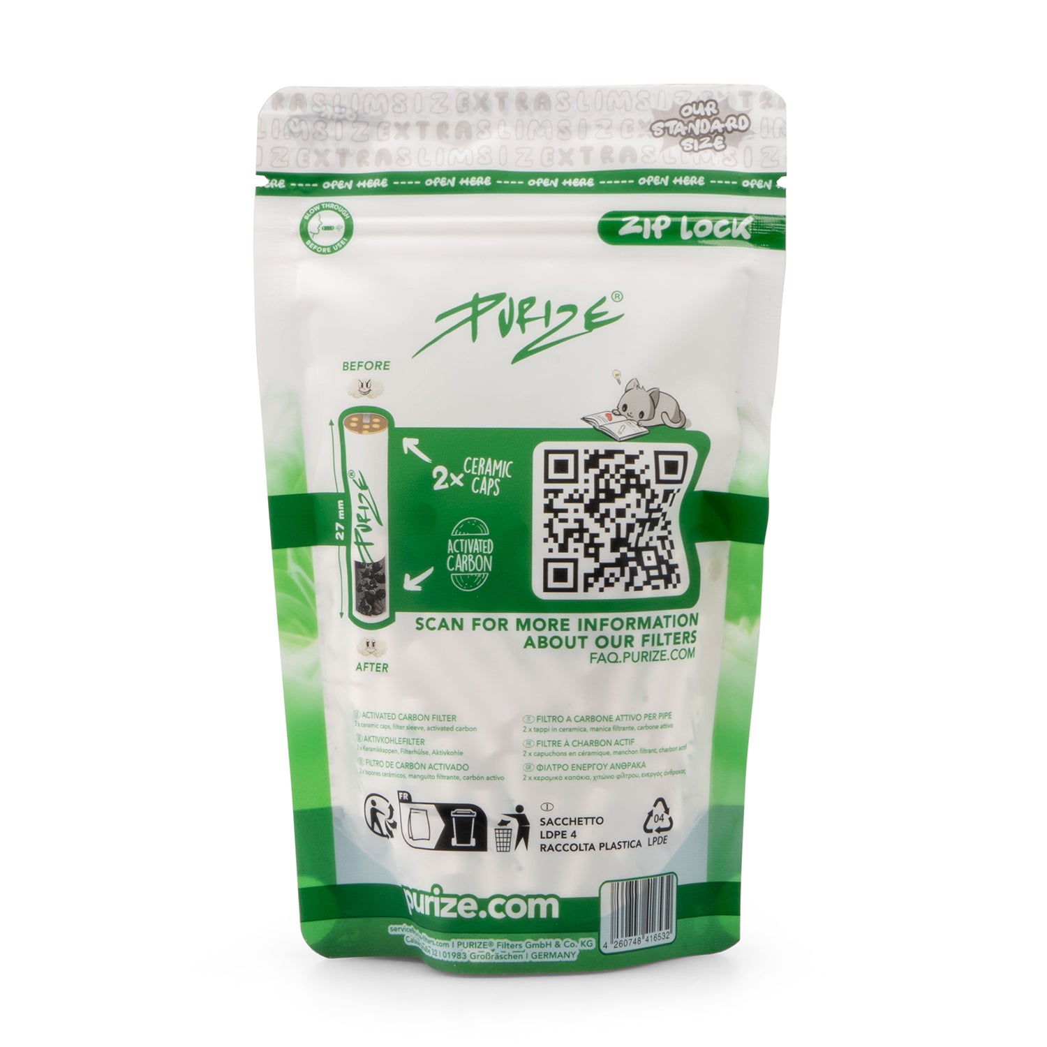 PURIZE 100 XTRA Slim Size Weiß Rückseite Beutel