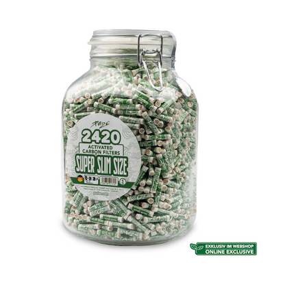 PURIZE® SUPER Slim Size Aktivkohlefilter ø 5,5 mm – 2420er Pack im Glas | Weiß
