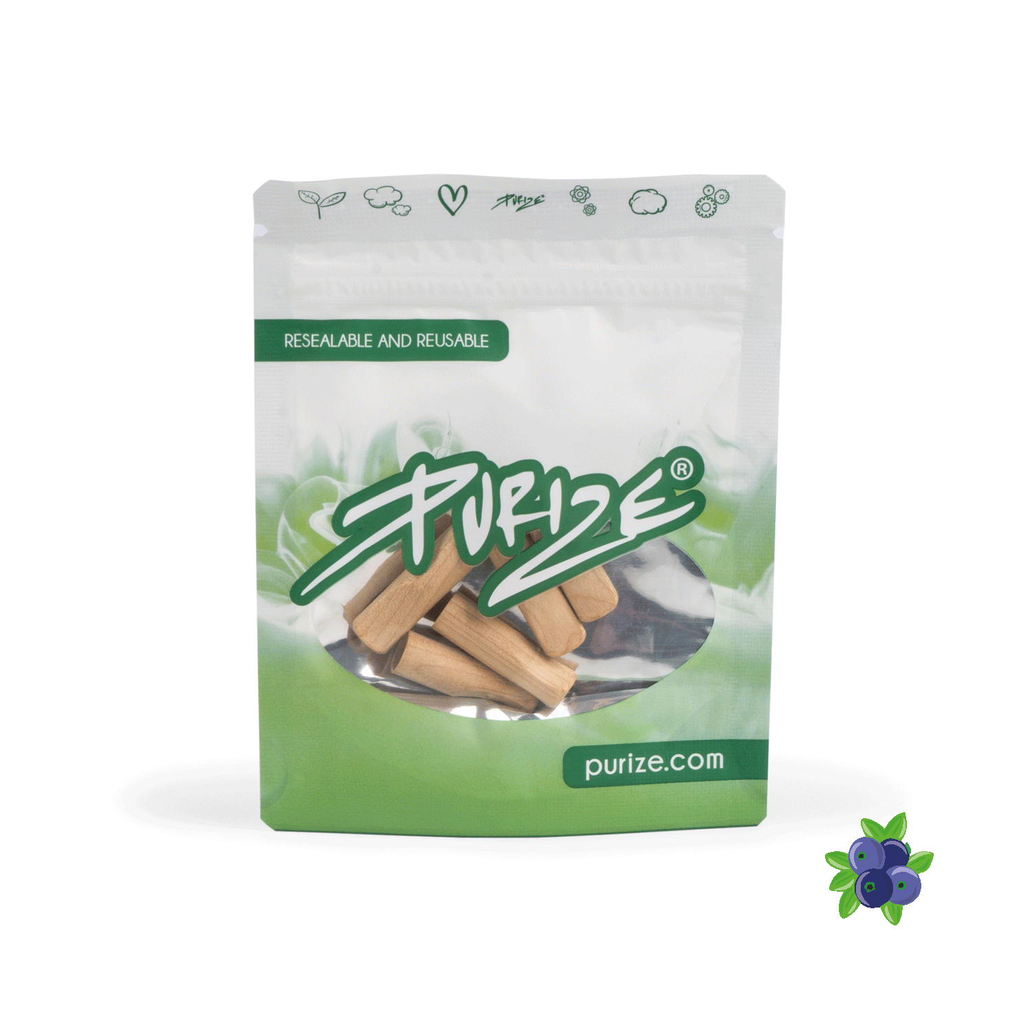 5 PURIZE® Holzmundstücke | XTRA Slim Size | Geschmack: Waldbeere